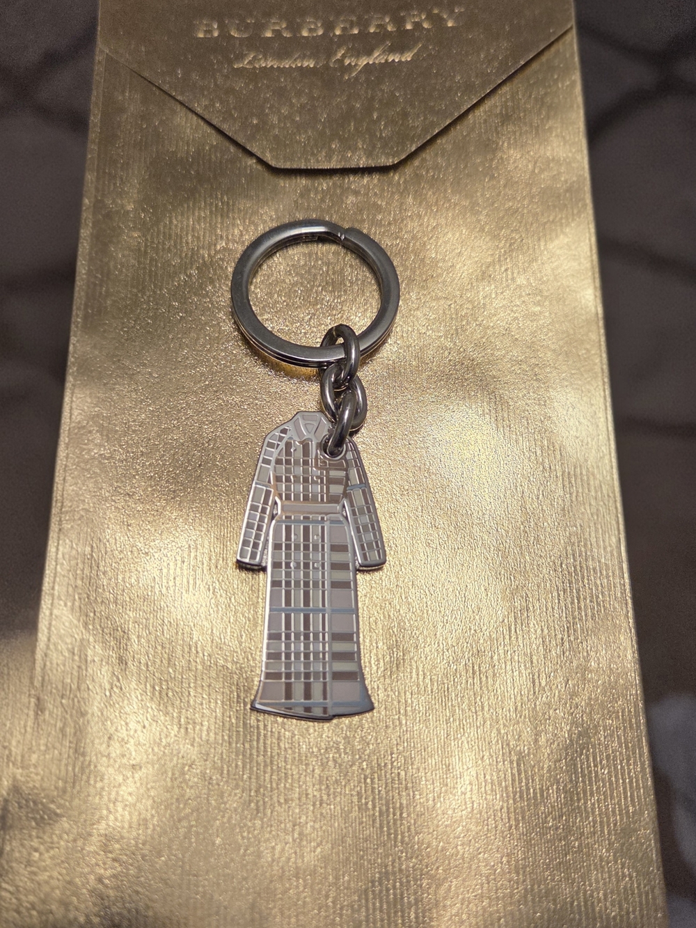 Burberry Plaid Trench Coat Keychain - Silver & Gray
